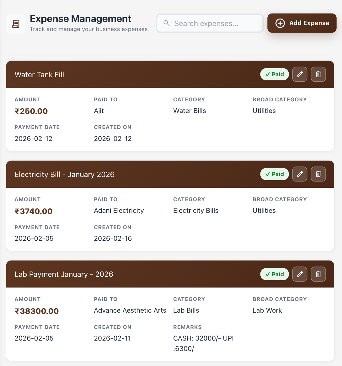 Expenses screenshot